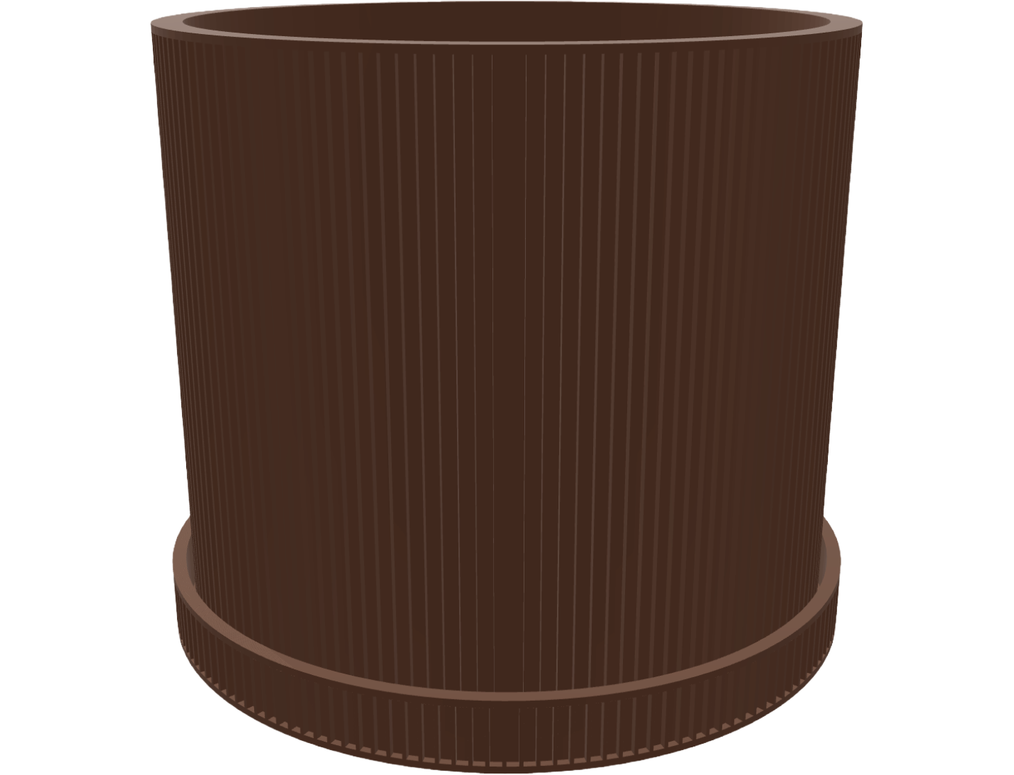 Brown ribbed pot with saucer